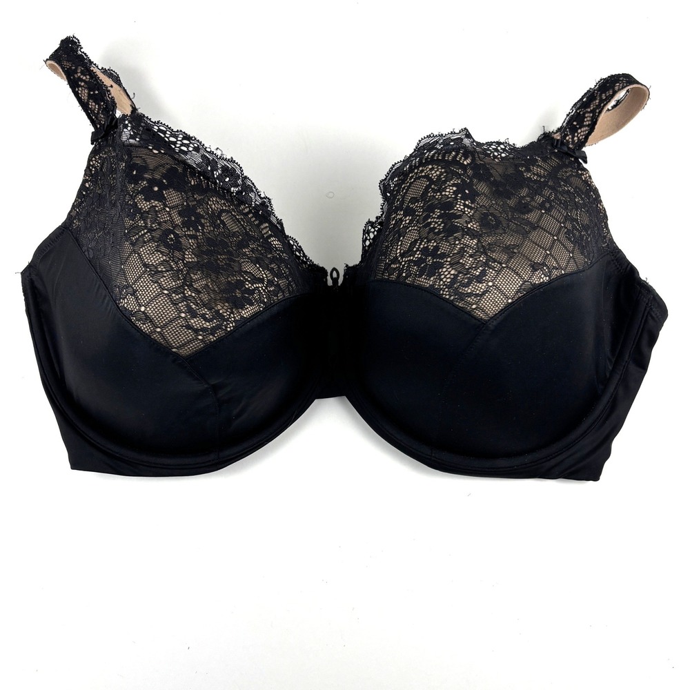 Curvy Couture Tulip Lace Push Up Bra Womens 40H Black Underwire Support Feminine